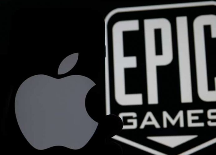 Imagem mostra os logos das empresas Epic Games e Apple