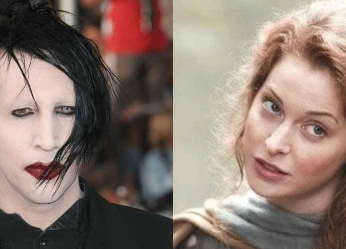 Montagem com o rosto de Marilyn Manson em uma extremidade e o rosto de Esmé, atriz de Game of Thrones, em outra