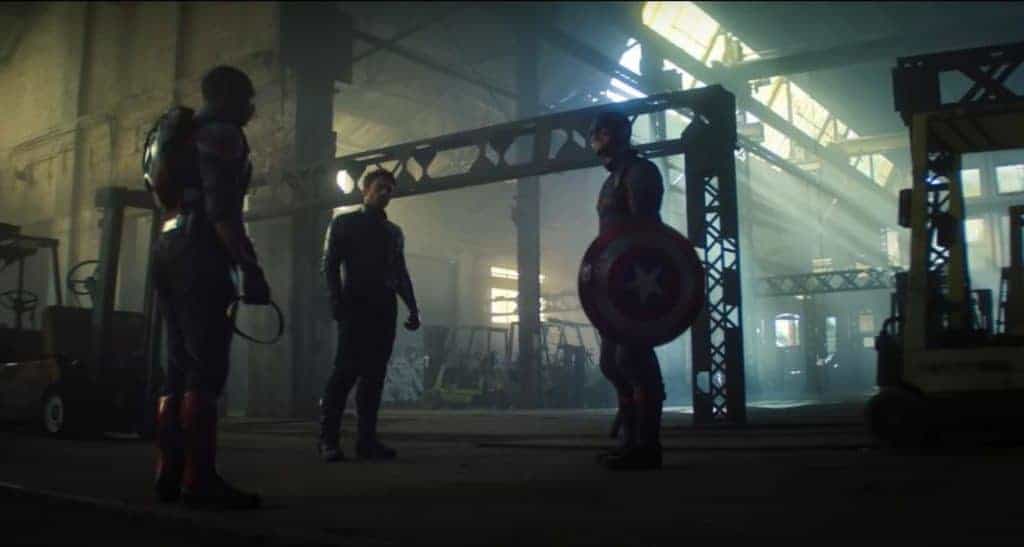 Sam, Bucky e Walker se preparam para bater um papo... Com socos. Imagem: Marvel Studios/Divulgação
