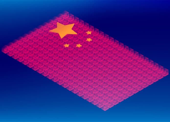 Conceito de blockchain formando a bandeira da China