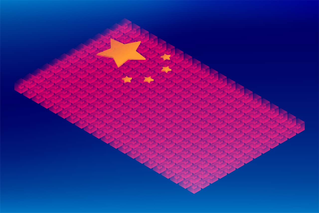 Conceito de blockchain formando a bandeira da China