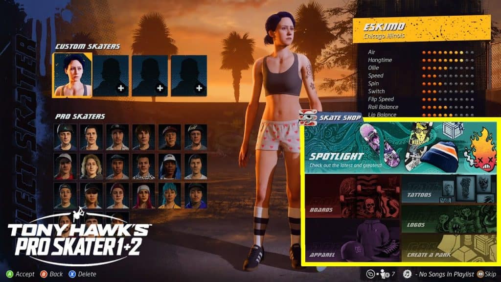 Tela de seleção de personagens de novo jogo da franquia 'Tony Hawk'