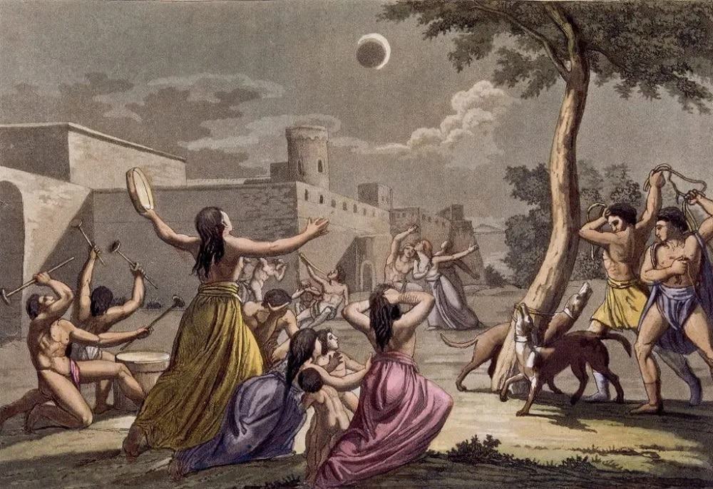 Algazarra inca para tentar espantar o jaguar que devorava a Lua durante um eclipse. Créditos: Leonard de Selva