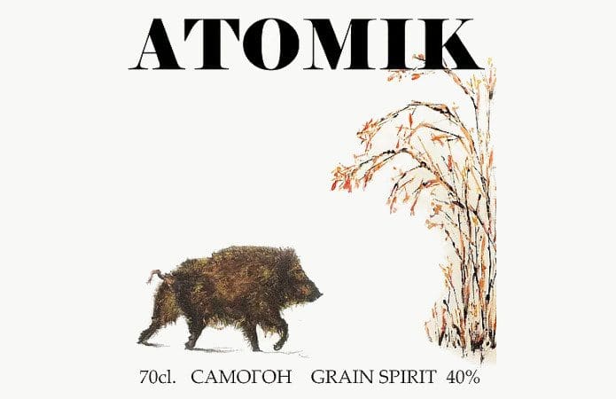 Ilustração na garrafa da Vodka Atomik