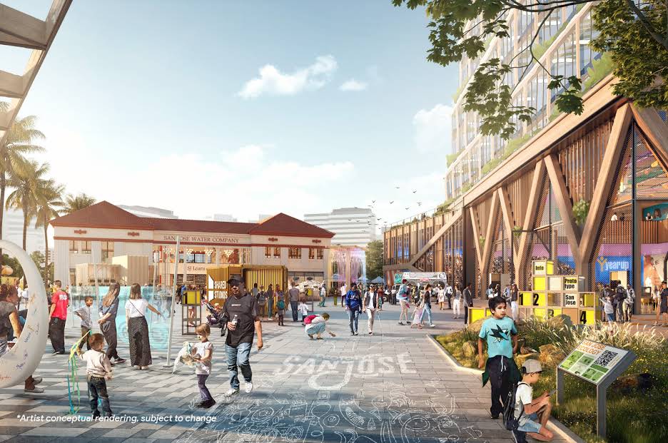 Renderização de futuro campus Downtown West, do Google