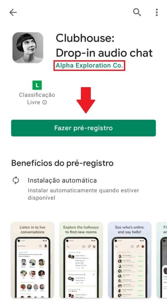 App Clubhouse no Google Play