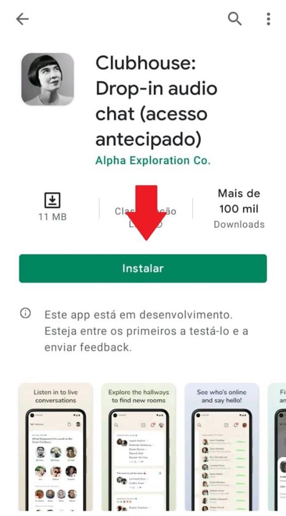 Instalando o app Clubhouse