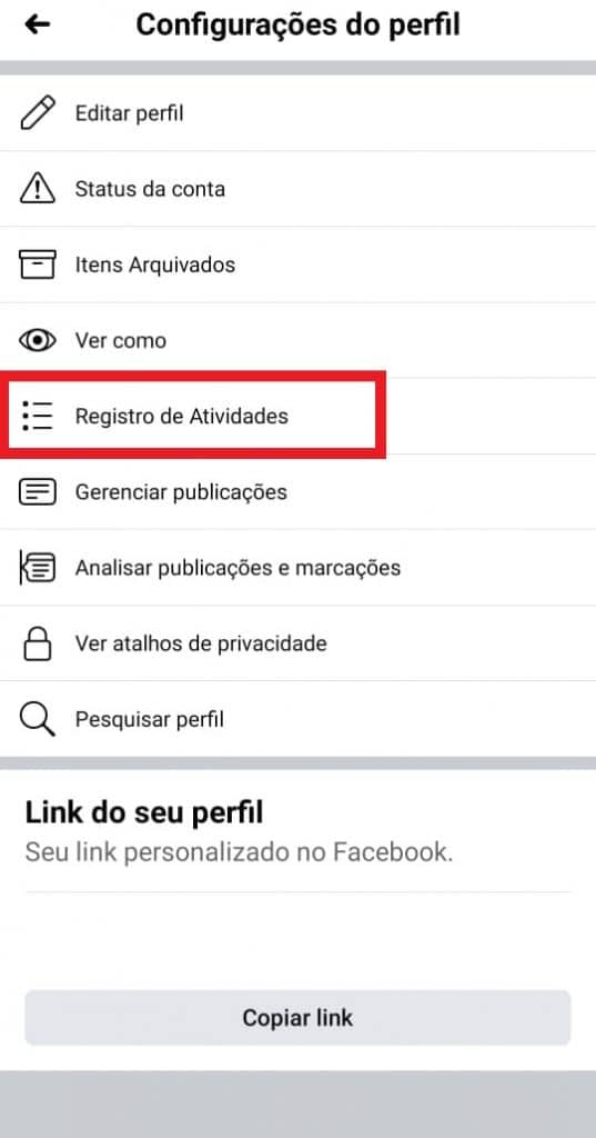 Print do aplicativo do Facebook