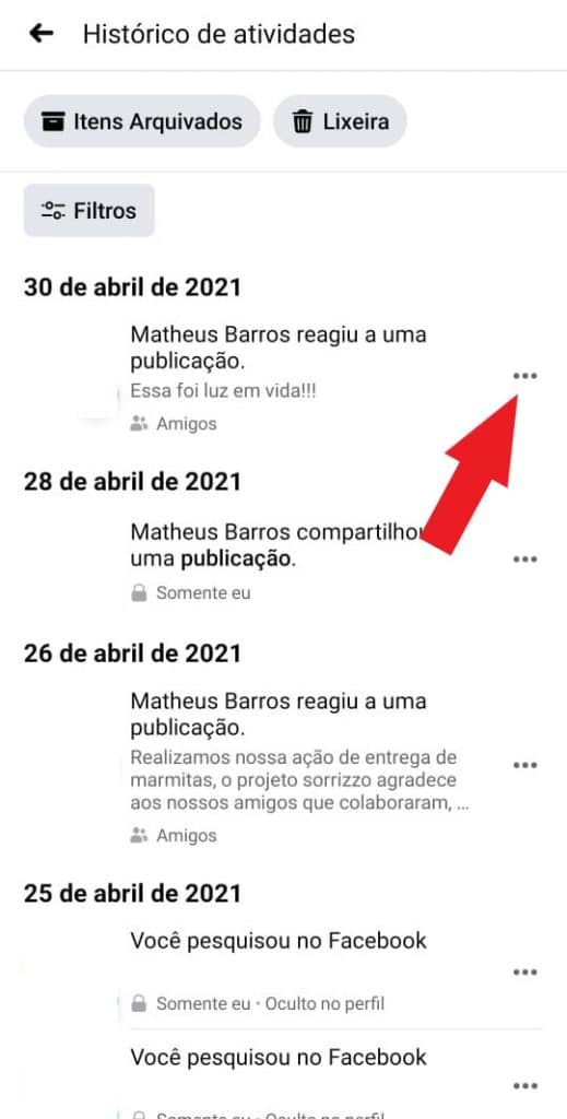 Print do aplicativo do Facebook