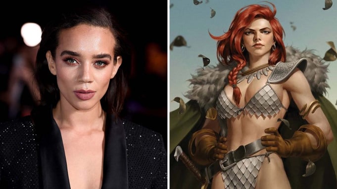 Hannah John-Kamen, de Homem-Formiga, será Red Sonja nos cinemas. Imagem: DAVE J HOGAN/GETTY IMAGES; COURTESY OF DYNAMITE ENTERTAINMENT