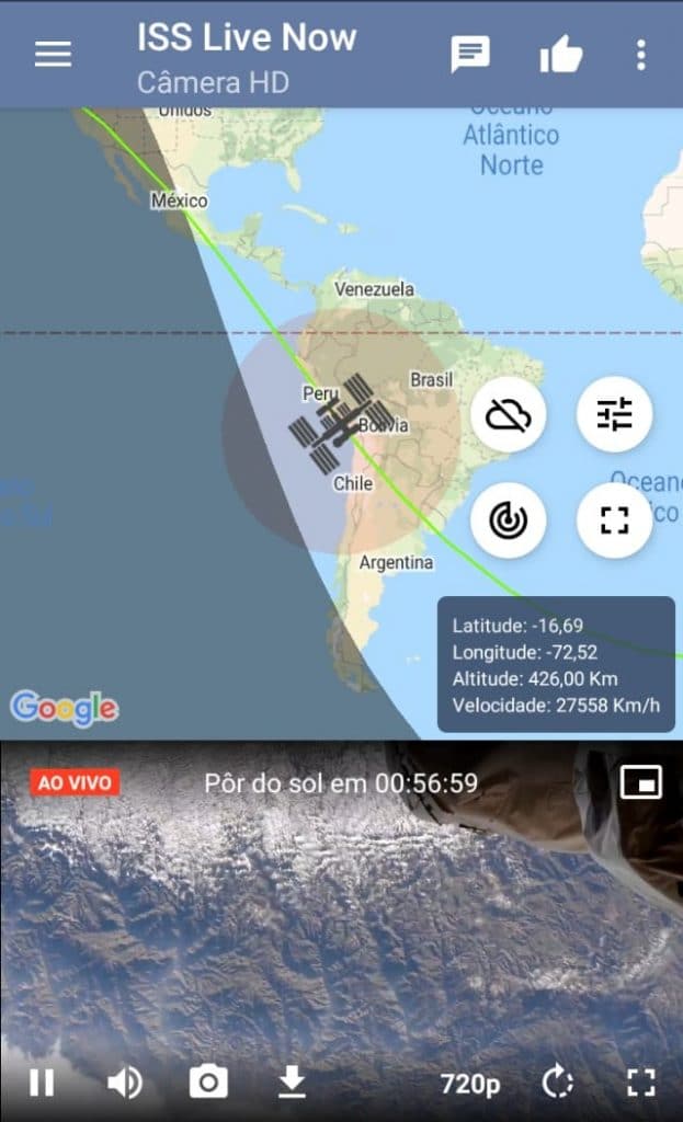 Live da Estação Espacial Internacional no app