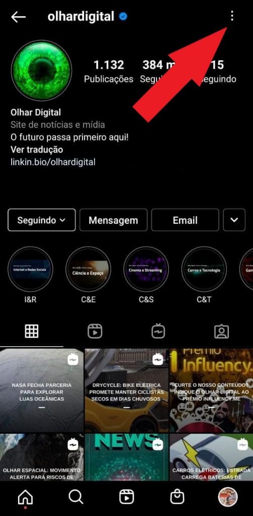 Print do aplicativo do Instagram 