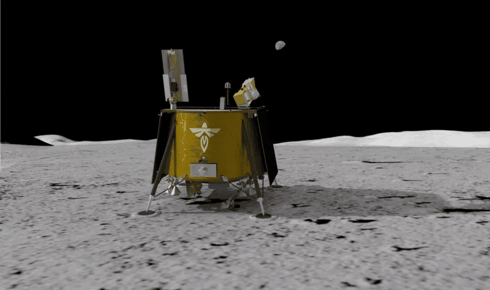 Imagem mostra uma renderização em 3D do módulo Ghost Lander, da Firefly Aerospace, que viajará à Lua com um foguete da SpaceX