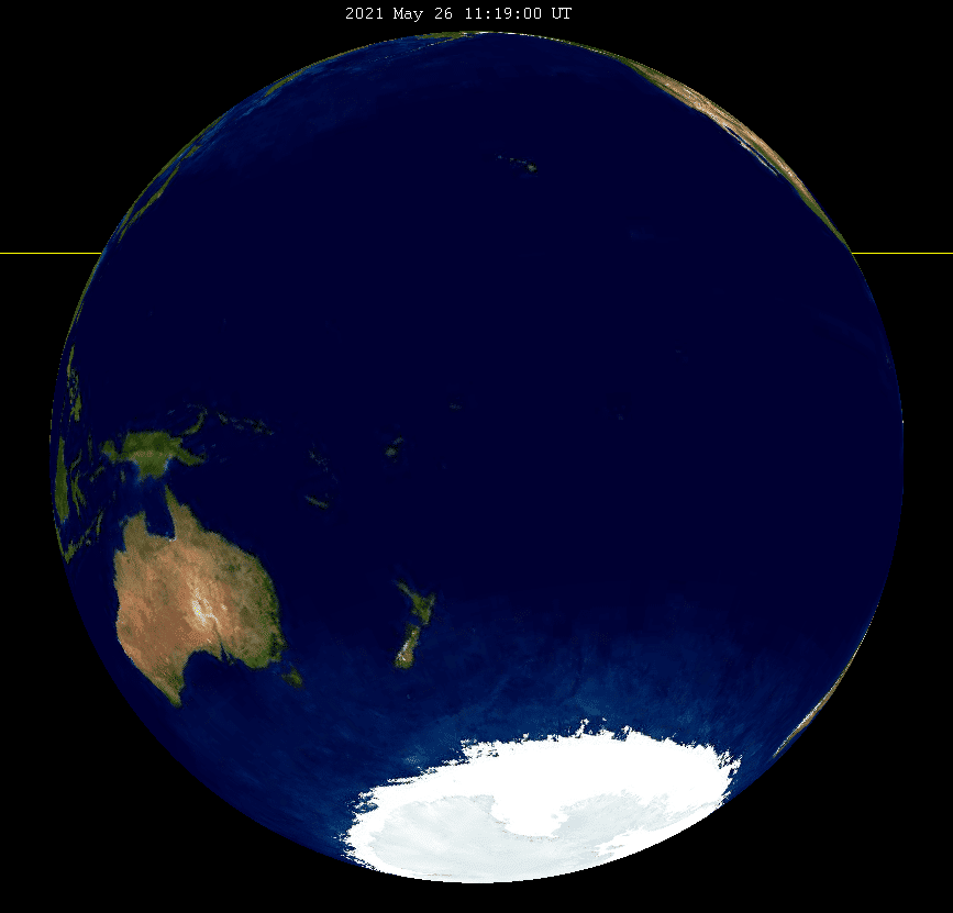 Metade da Terra que terá visibilidade da Lua no momento do eclipse - Fonte: Wikimedia