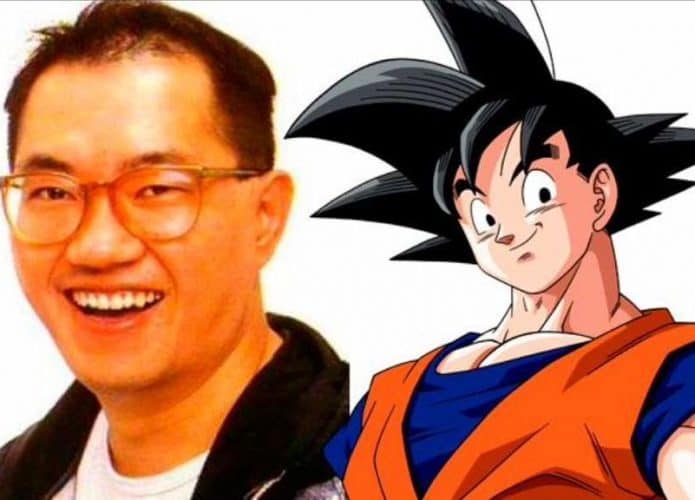 O criador de Dragon Ball, Akira Toriyama, ao lado de Goku. Imagem: Montagem/Divulgação/Toei Animation