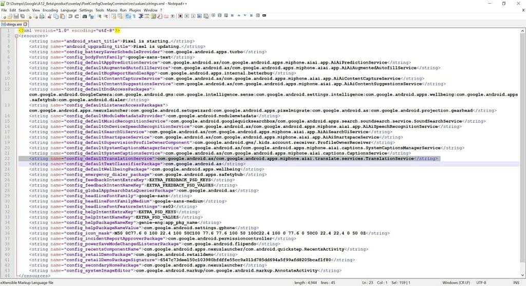 Imagem mostra um bloco cheio de linhas de código pertinentes ao Android 12