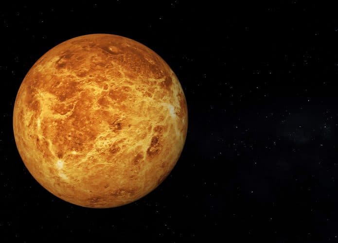 Vista de Venus sem nuvens em 3D