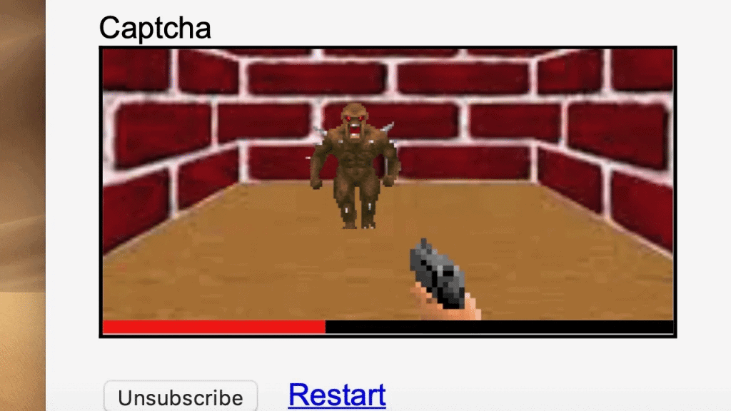 Imagem mostra captura de um sistema de Captcha inspirado no jogo Doom, de John Romero