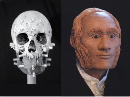 Imagem mostra reconstituição da face do marinheiro john gregory, morto há 175 anos, membro da expedição HMS Erebus