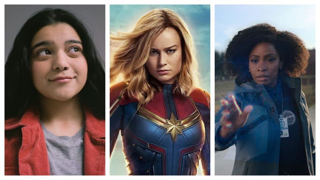 Montagem coloca Iman Vellani, Brie Larson e Teyonah Parris no que sugere uma união entre as três no filme "Marvels"