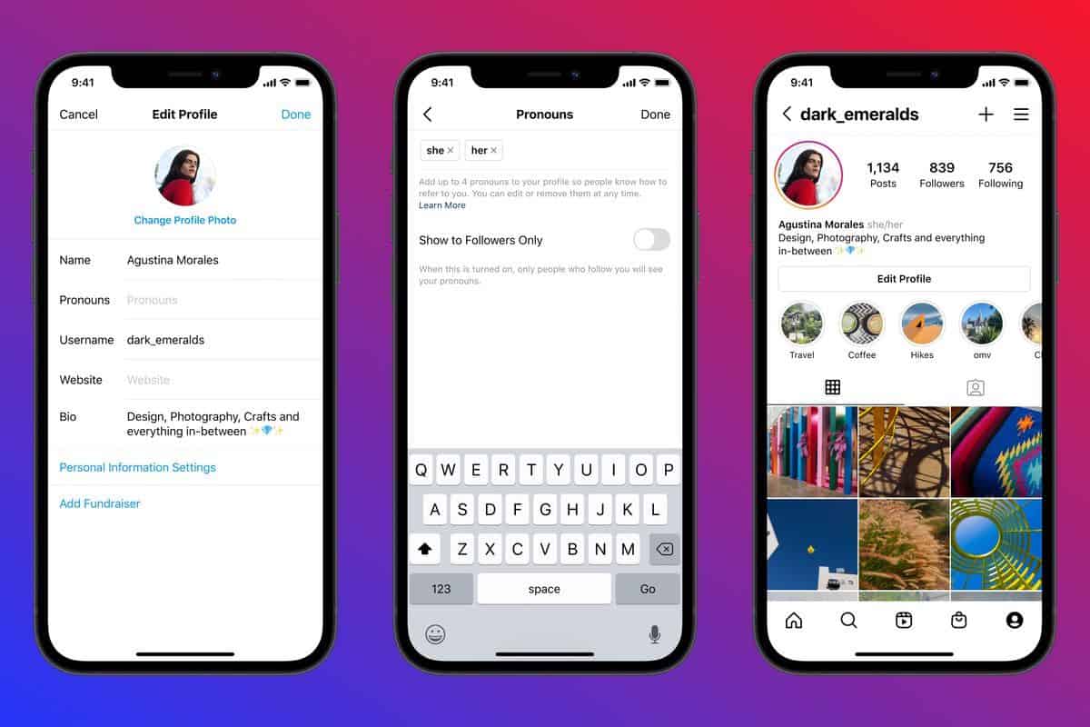 Instagram permite a adição de pronomes nos perfis
