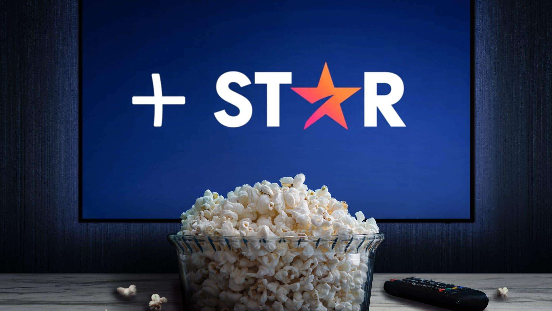 televisão com logo Star+ e balde de pipoca