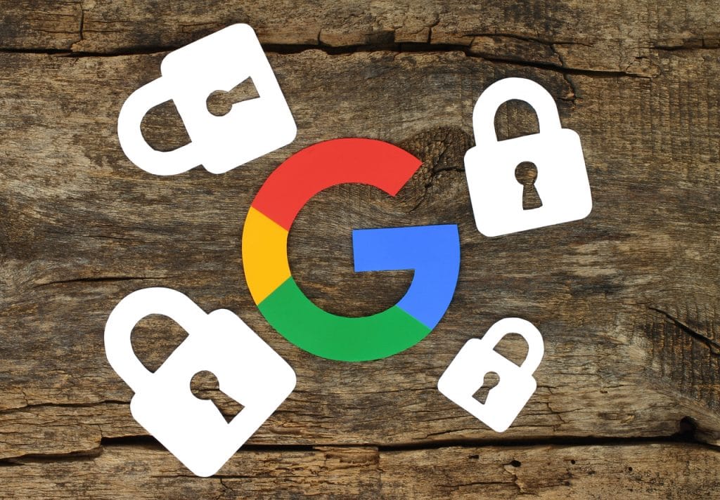 Ilustração de conta Google com cadeados ao redor
