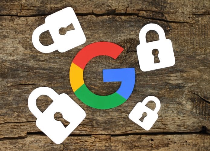 Ilustração de conta Google com cadeados ao redor
