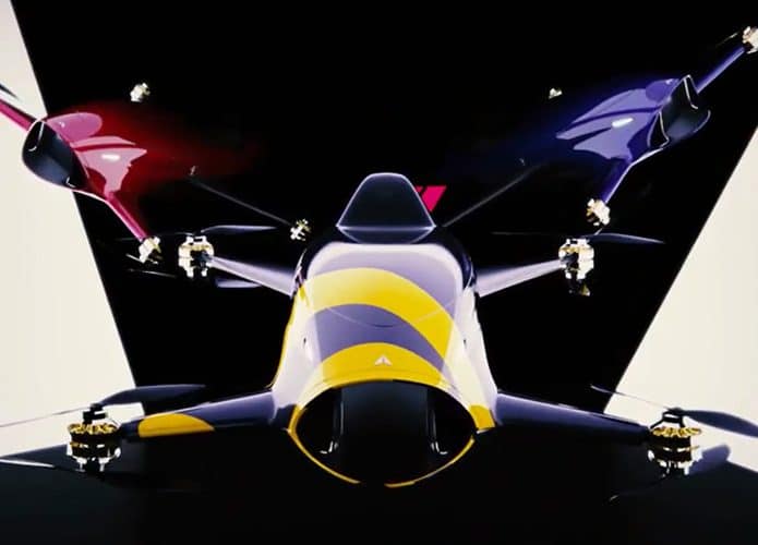Visão de frente de carro voador da Alauda Racing