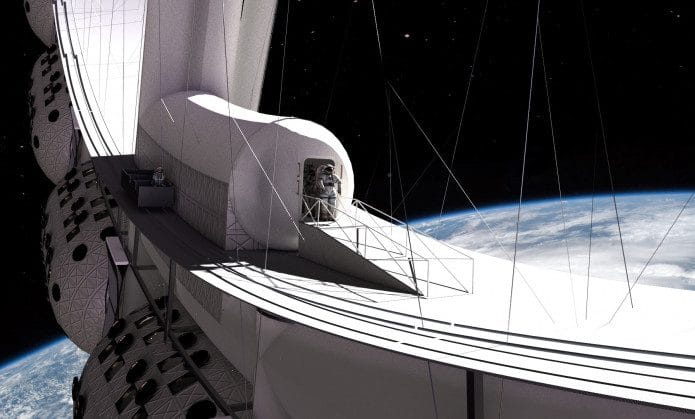 Ilustração mostra astronauta na Estação Espacial Voyager