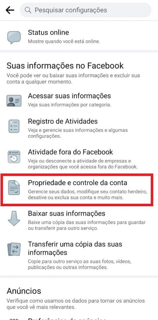 Print do aplicativo do Facebook