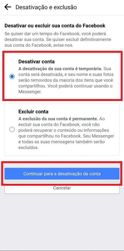 Print do aplicativo do Facebook