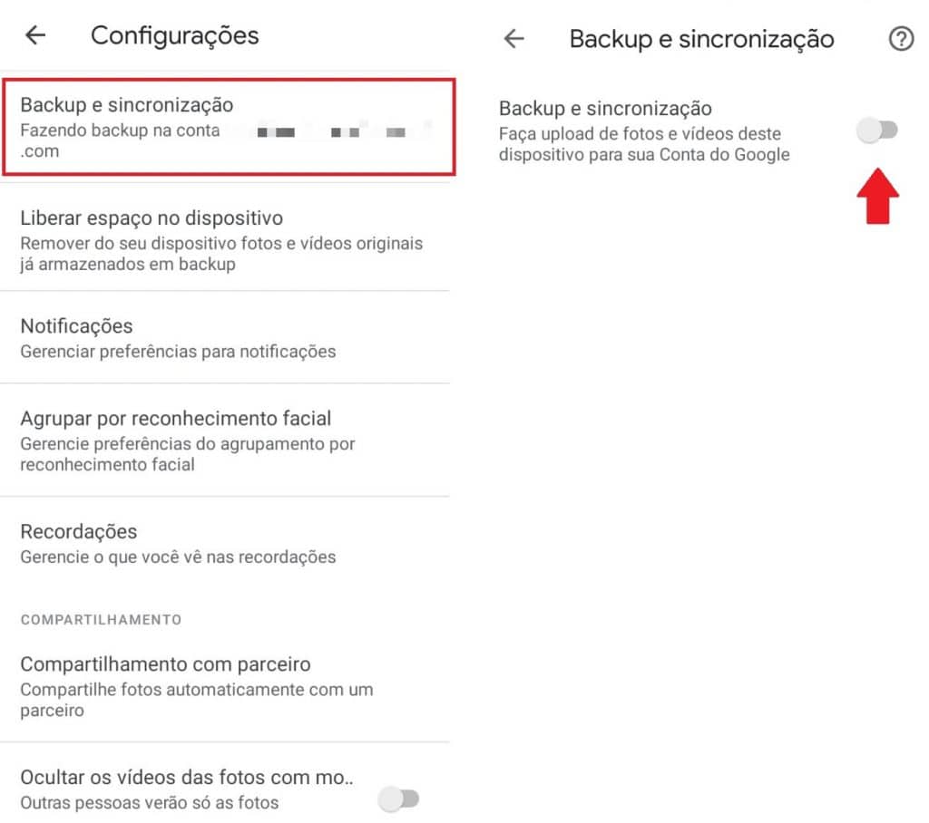 Desativando o backup e sincronização