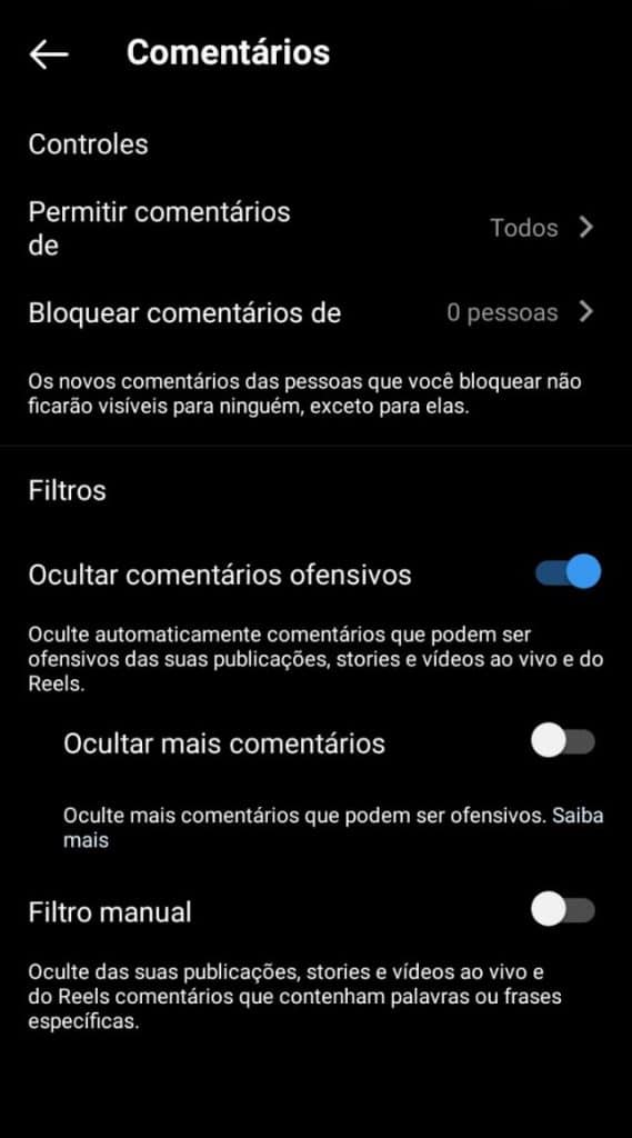 Configurações de privacidade do Instagram