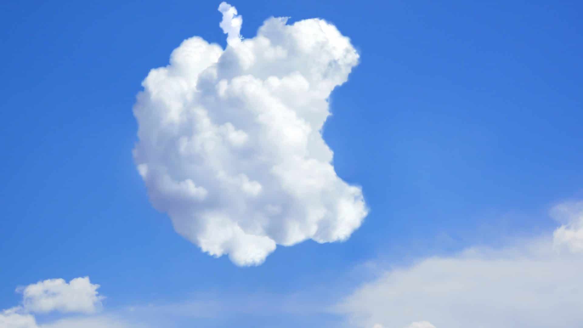 Ilustração de logo da Apple relacionada ao armazenamento em nuvem