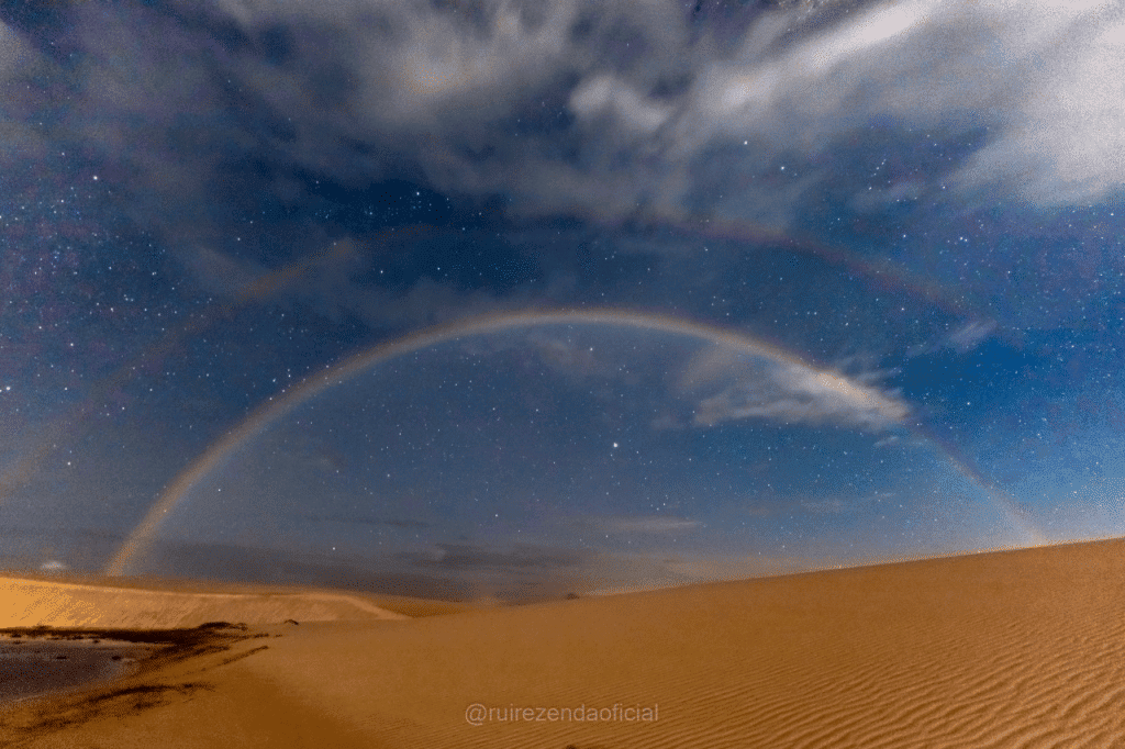 Moonbow, ou arco-íris lunar registrado nos Lençóis Maranhenses