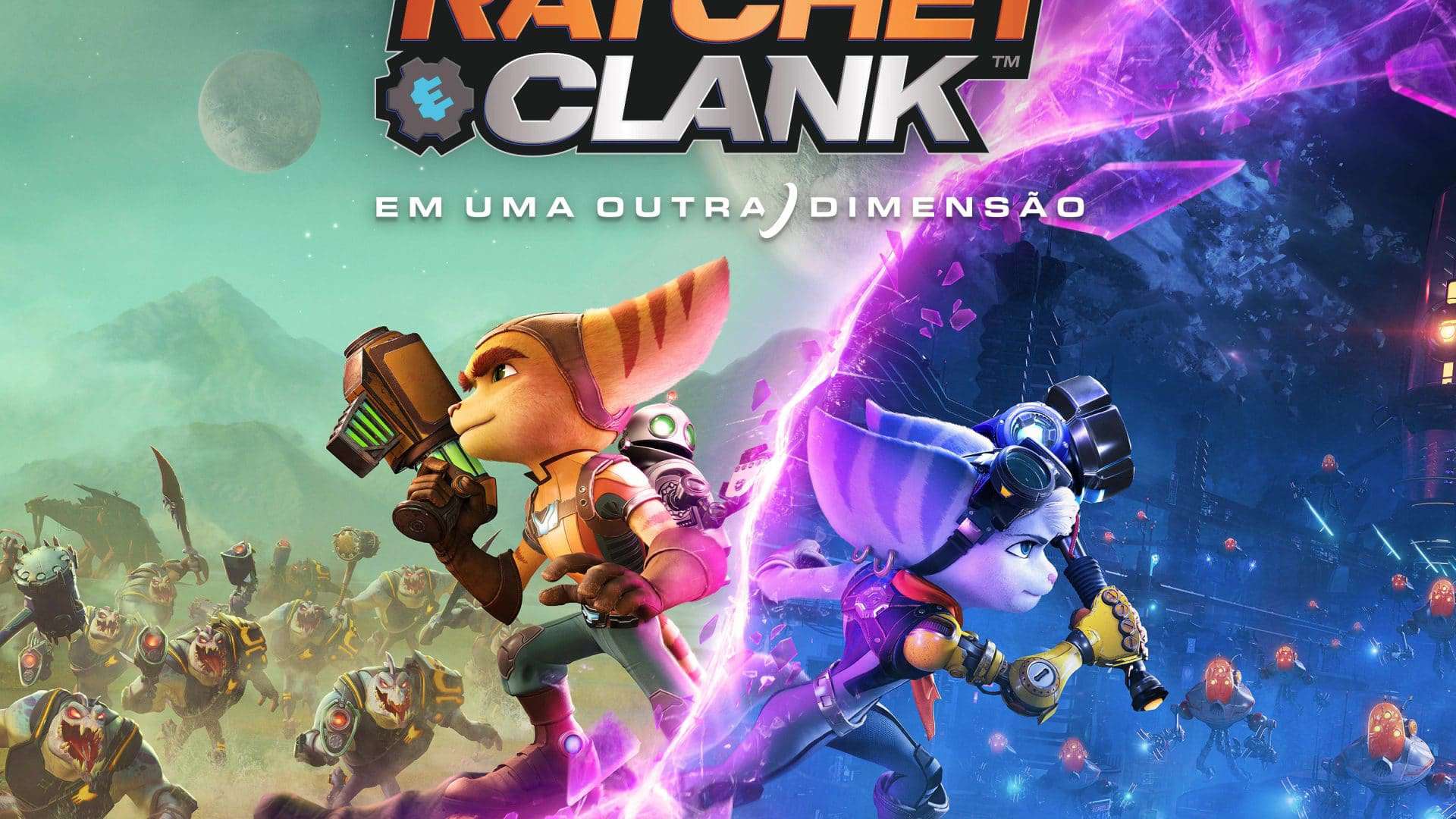 Pôster oficial de 'Ratchet & Clank: Em Uma Outra Dimensão'. Imagem: Insomniac/Divulgação