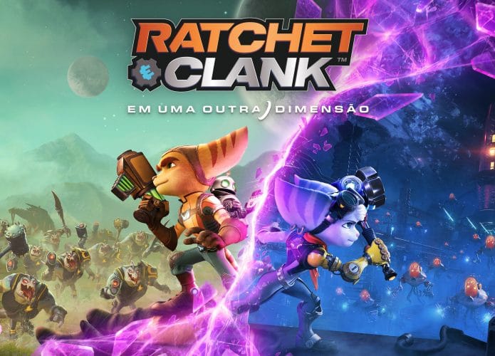 Pôster oficial de 'Ratchet & Clank: Em Uma Outra Dimensão'. Imagem: Insomniac/Divulgação