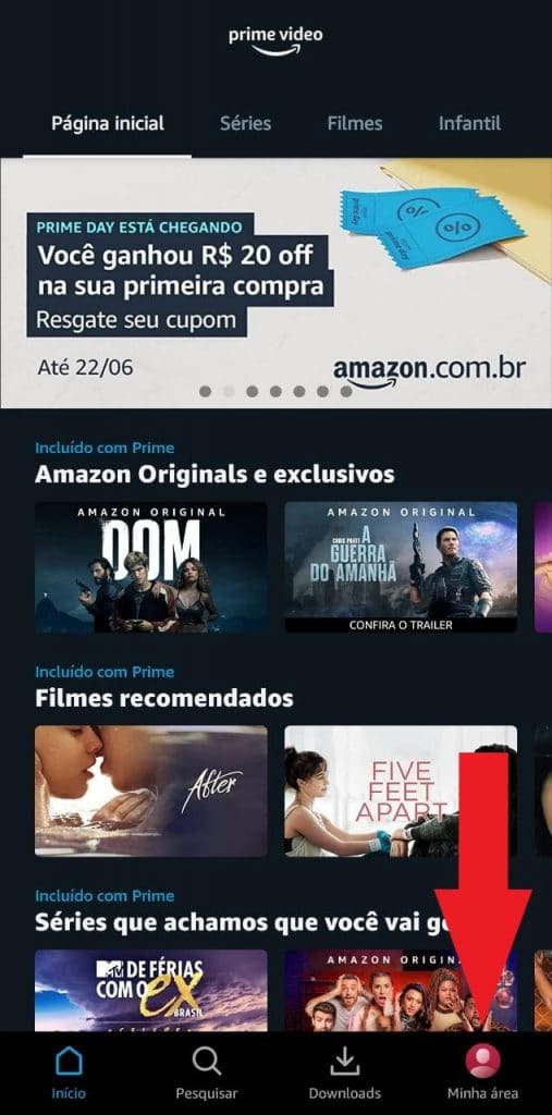 Print do aplicativo do Amazon Prime Video