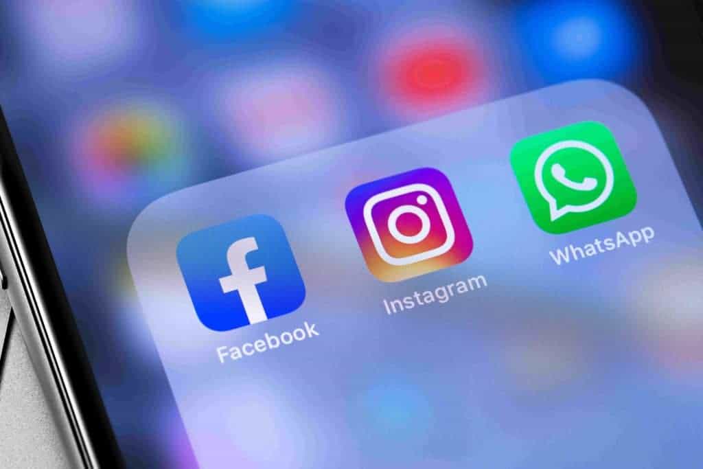 Ícones do Facebook, Instagram e WhatsApp