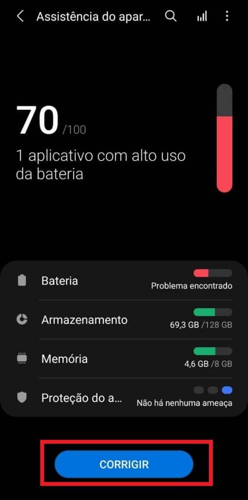 Print do sistema operacional de um celular Samsung