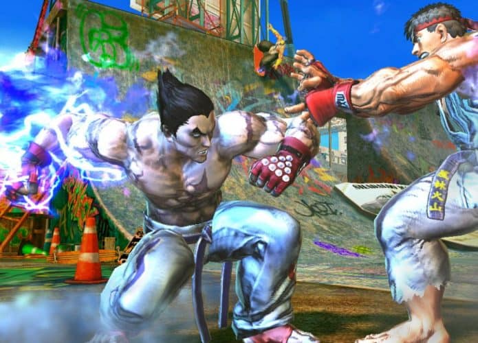 O personagem Kazuya enfrenta Ryu em imagem do jogo Street Fighter X Tekken.