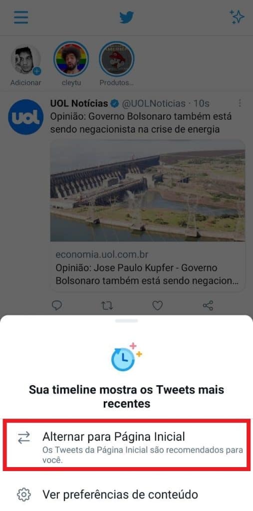 Tela do Twitter