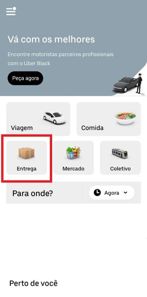 Print do aplicativo da Uber