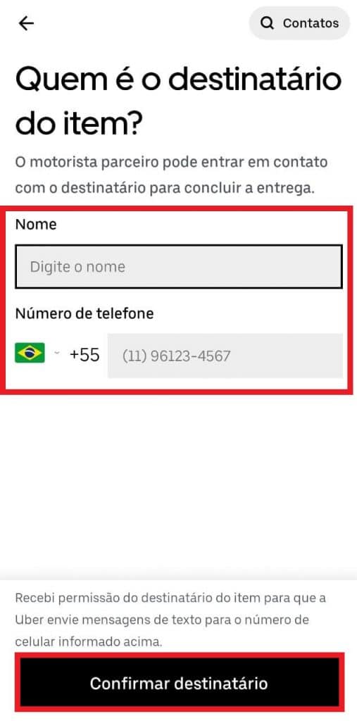 Print do aplicativo da Uber