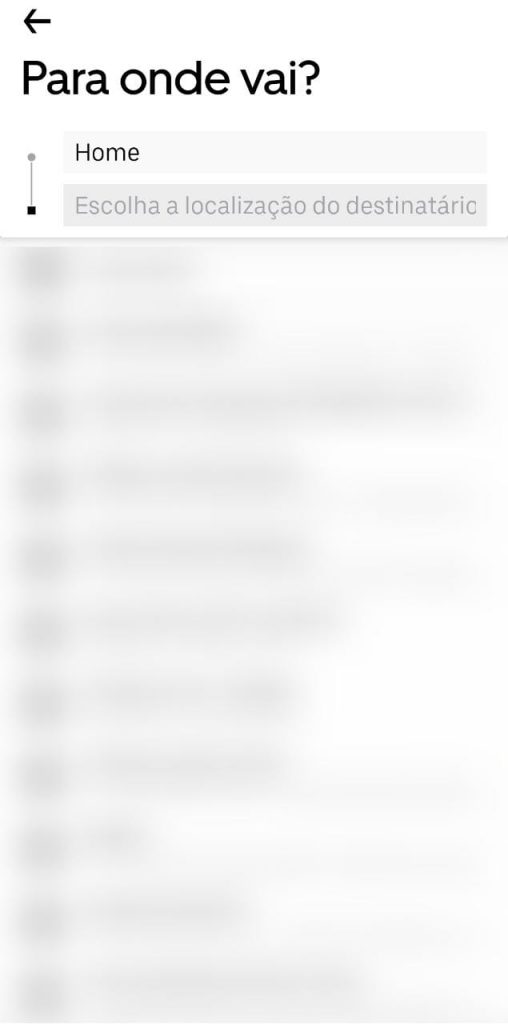 Print do aplicativo da Uber