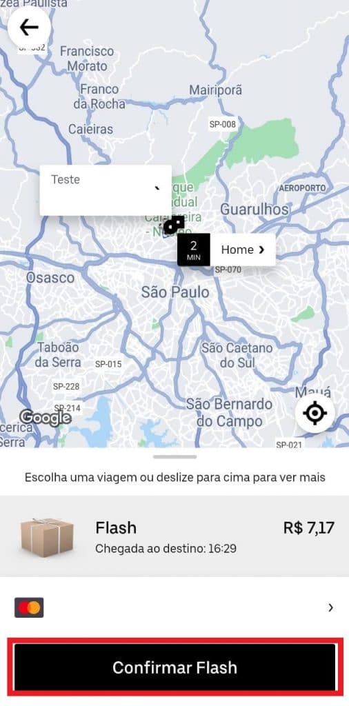 Print do aplicativo da Uber