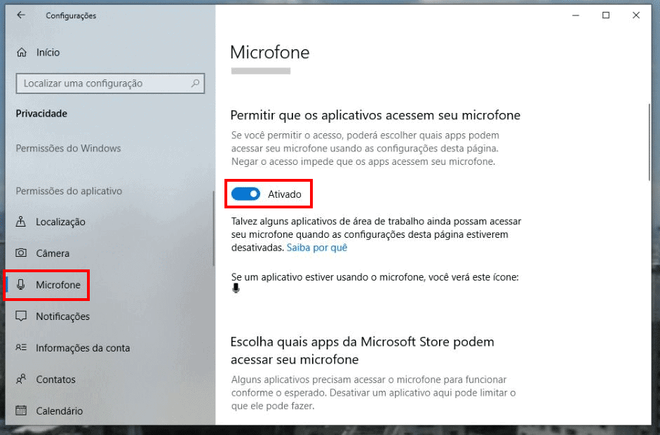 Ativando o microfone do dispositivo