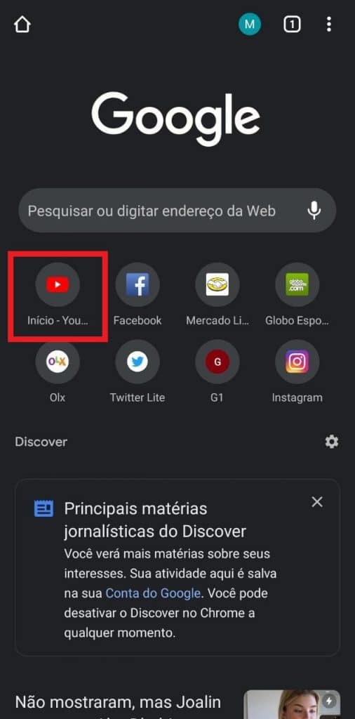 Tela do Google Chrome 