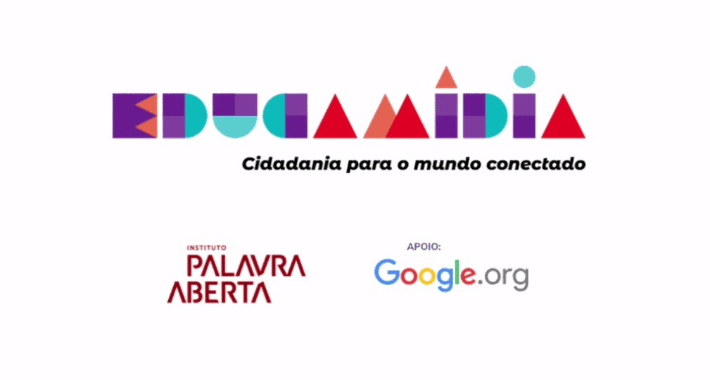 Logo do projeto EducaMídia, parceria do Google.org e do Instituto Palavra Aberta